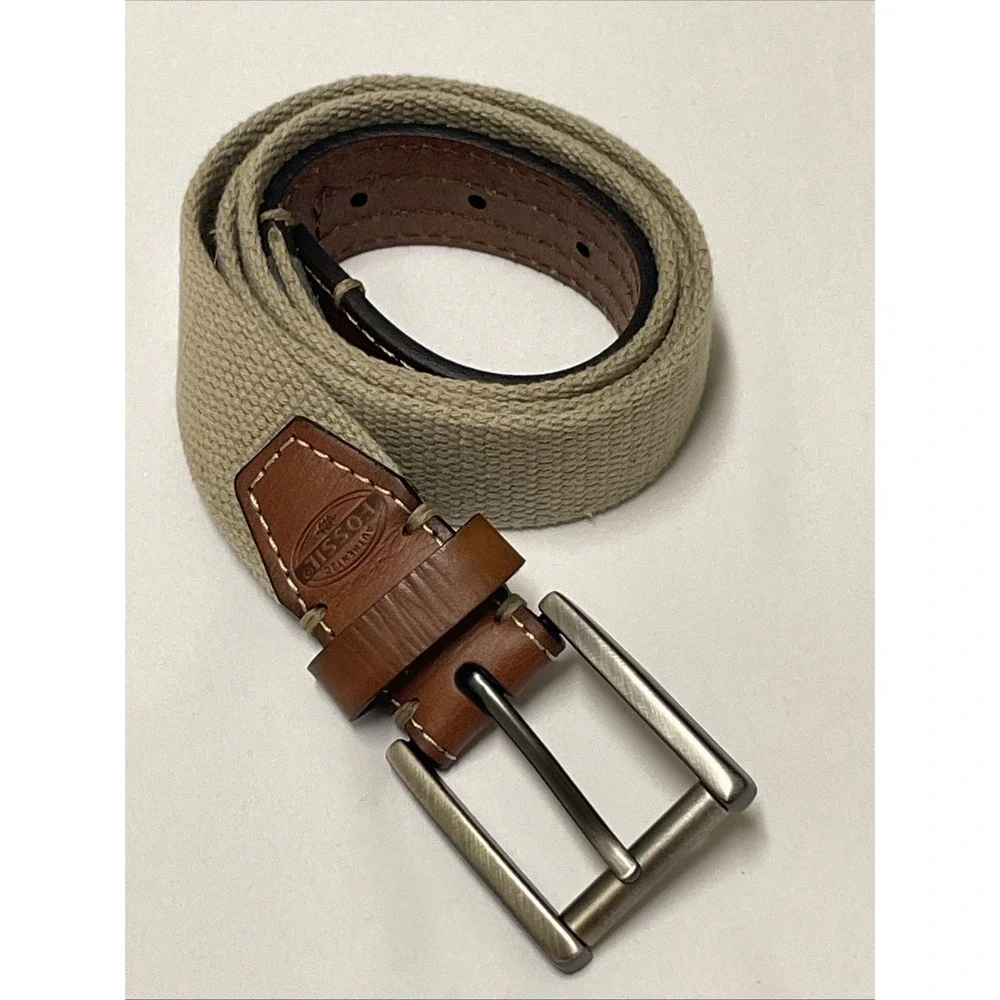 FOSSIL BEIGE CANVAS LEATHER METAL BUCKLE SIZE 38